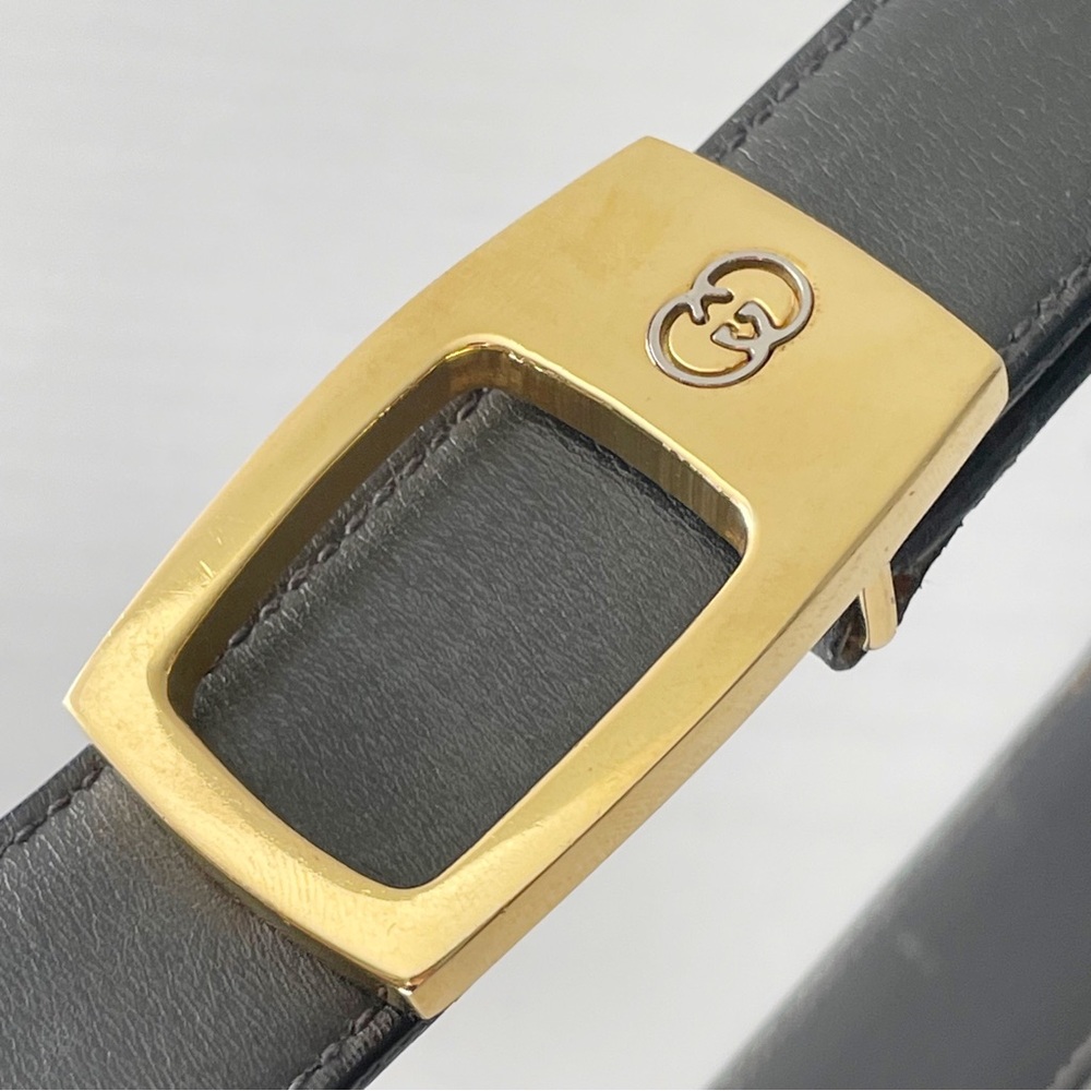 Gucci gray leather gold buckle vintage minimal belt rare small - Picture 5 of 10
